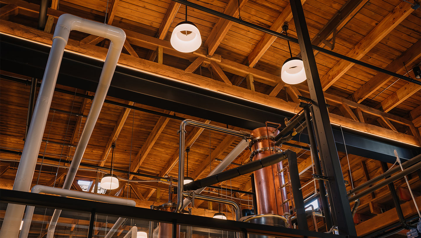 Hollowcore lights in sleek urban distillary